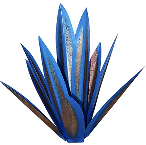 Samnuerly 65 cm Grand Sculpture Rustique de Tequila 9 Feuilles Ornements de Pelouse Jardin en Métal de Plante D'Agave pour Décoration Maison Cour Porche Pelouse Patio (Royal Blue )