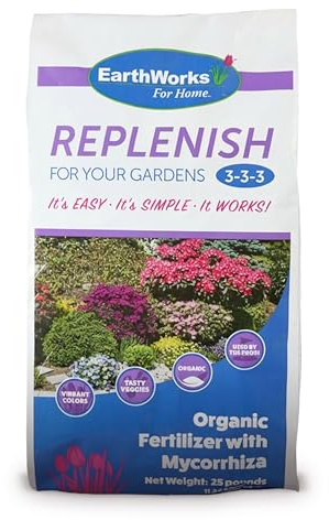 EarthWorks for Home EW4H Replenish (3-3-3), Organic Fertilizer, Lawn & Garden Starter for All Plants, Flowers, Vegetables, and Sod, 25 lb Bag