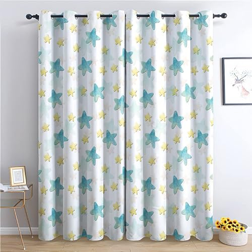 Generisch Stern Vorhänge Verdunklung svorhänge mit Muster Kinder, Vorhang Blickdicht mit Ösen Gardinen Wohnzimmer Schlafzimmer Kinderzimmer Dekoration 2er Set-160 x 132 (H X B) G-A&-721
