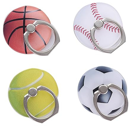 4Pack Cute Phone Ring Holder, Basketball Football Tennis Baseball Volleyball Rugby 360 Rotation Finger Ring Stand Kickstand Grip Mount (Ball 01)