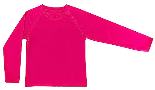 Maglietta di Protezione Solare UV Bambini/e a Maniche Lunghe Costume da Bagno Surf Nuoto Immersione Spiaggia (cod. 6016) (12 Anni, Fucsia Fluo)