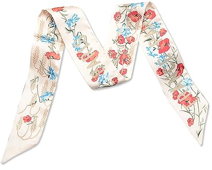 LumiSyne Skinny Seidenschal Damen Mädchen Schmale Lange Halstuch Leopard Animal Print Bunte Blumen Muster Satin Ribbon Seidentüch Krawatte Kopfschmuck Haarschal Griff Wrap Ribbon