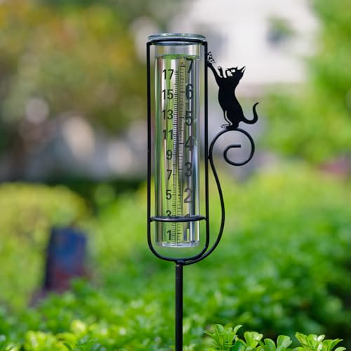 Venniy Pluviomètre d'extérieur pour chat avec piquet en métal pour décoration de jardin, terrasse, pelouse, lecture facile