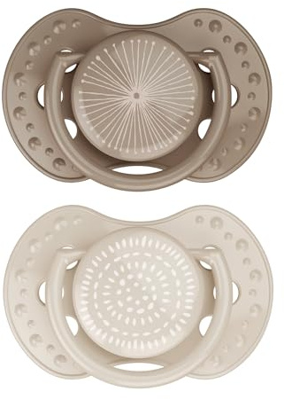 Difrax LOVI Tétine 18+ mois - Sucette Dynamique pour Bébé - Beige & Marron - 2 Piéces - Facile à Accepter, Sans BPA, Silicones de haute qualité et durables