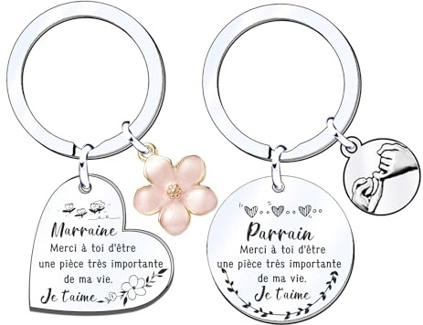 Cadeau Baptême Parrain Marraine - Porte-Clé Annonce Argenté L - Porte-Clefs Comme Demande