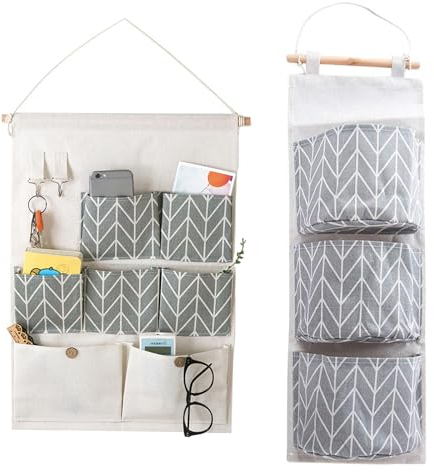 2PCS Hängeorganizer Tür Wand Hängeaufbewahrung Organizer Taschen Wand Hängende Aufbewahrungstasche Kinder mit Taschen Organizer Utensilientasche Hängend Camping Wandorganizer für Bad,Zimmer-Grau