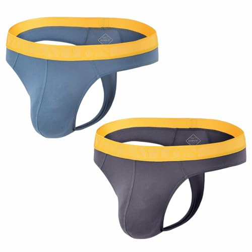 ZONBAILON Herren-Stringtanga, Unterwäsche, sexy Herren-String, Po-Flaunting-Zange, Unterwäsche mit T-Rücken, 2er-Pack: Grau, Blau und Grau, XXX-Large
