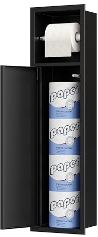 Neodrain Unterputz-Toilettenpapierhalter 304 Edelstahl Wandnische mit Tür für Klobürstengarnitur, Papieraufbewahrung, 63x15x15 cm, Schwarz