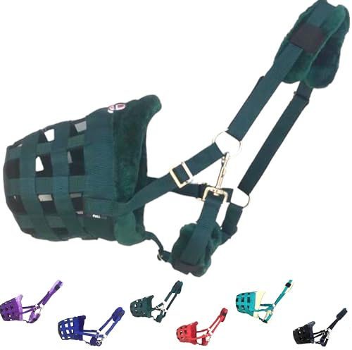 Horse Grazing Muzzle Halter, Mink Fleece Padded, Multiple Sizes, Breathable (Hunter Green, Full)