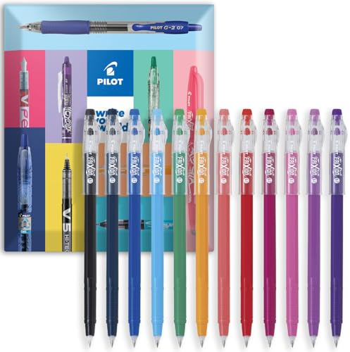 PILOT FriXion Kugelschreiber 07-0,7mm Spitze - Radierbare Geltintenstifte - In Geschenkverpackung (Farblich sortiertes Etui mit 12 Stiften)