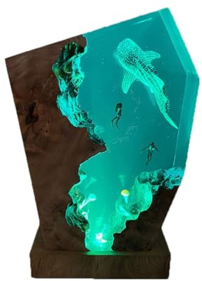 VISIOLEX Diver Diving Resin Wood lamp, Resin Ocean lamp, Diver Night lamp, Ocean Themed Perspective Painting, Ocean lamp, Men's Office Decoration, Bedroom Decoration (6 * 4in)