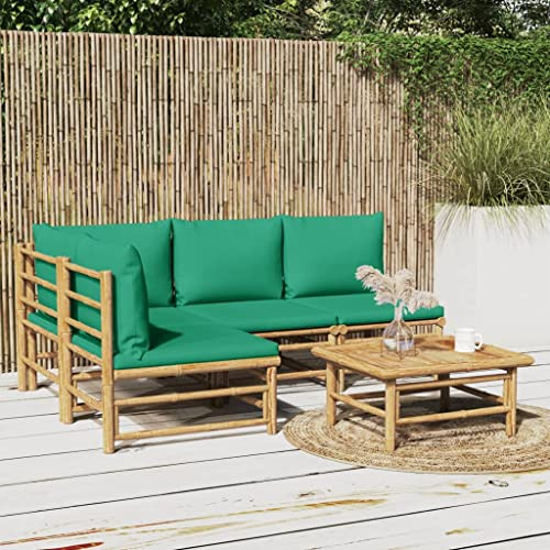DYRJDJWIDHW europaletten,gartenmöbel Set,palettenkissen,5-TLG. Garten-Lounge-Set mit Grünen Kissen BambusGeeignet für Garten, Swimmingpool, Wohnzimmer, Terrasse