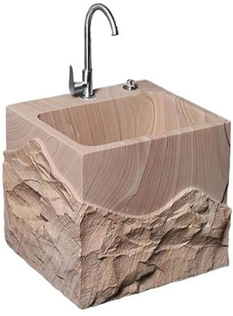 Lavandino in Pietra Grezza Intagliata a Mano, Lavandino for Lavanderia for Lavanderia for Uso Domestico, Stazione di Lavaggio da Pavimento for Esterni con Kit di Scarico, Rubinetto Opzionale (Size :