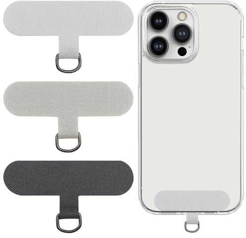 Phone Tether Tab, 3 Pcs Cell Phone Lanyard Patch Compatible with iPhone Smartphone, Phone Strap Replacement Part for All Full Phone Cases, Black/Grey/White
