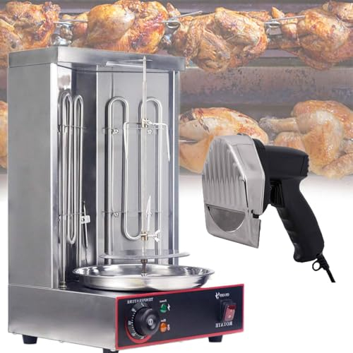 Dfdieratve Shawarma Grill Machine, Doner Kebab Machine Elettrico, Shawarma Cooker, Gyro Turco, Girarrosto per Carne con 2 Tubi Riscaldanti, Vaschetta Raccogli-Carne e Taglierina,barbecuestove+Cutter