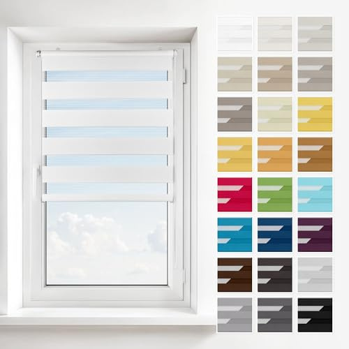 Estika Doppelrollo ohne Bohren – 2-in-1 Montage (Klemmfix, Wand oder Decke) – Weiß – 35 × 150 cm – Rollo für Fenster innen