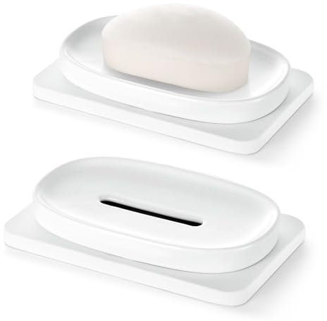 Shinowa Seifenschale (Doppelschicht), 4,72 * 2,95'' Keramik Seifenbehälter und 5,12 * 3,27'' Kieselgur Tablett, schnell abtropfen Lassen Wasser und trocken, Dish Seifenhalter für Küche, Bad, Dusche