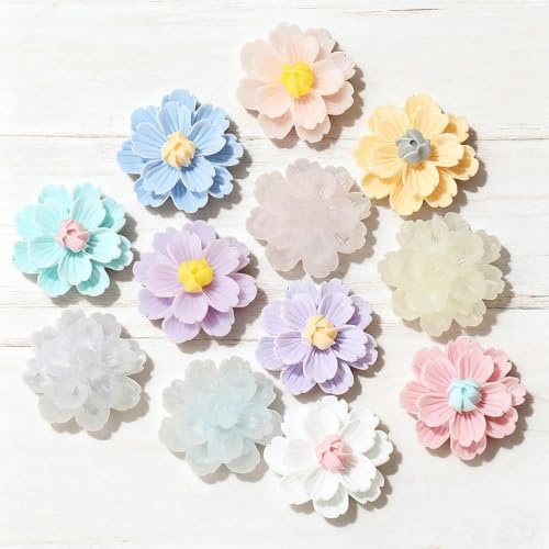 WJUAN 24mm Decoracion Tartas Cumpleaños, 40 Piezas Daisy Tarta Toppers, Colores Aleatorios, Resina de Flores para Cupcakes, para Bricolaje, Pasteles, Manualidades