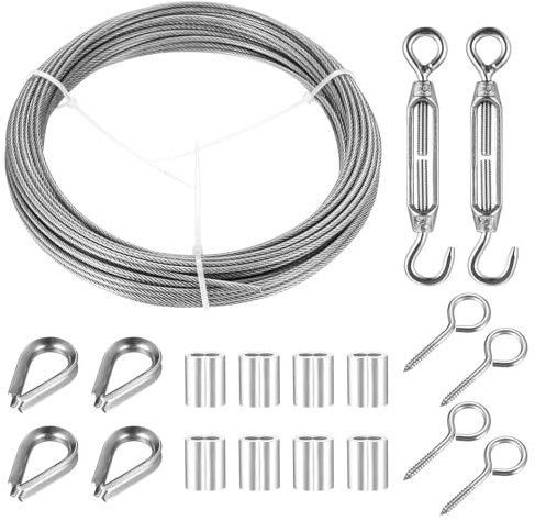 Drahtseil 2mm x 15M Edelstahlseil Set, Edelstahl Spanndraht, Drahtseil Rankhilfe Set, Gartenseil Edelstahl Kabel Drahtseil mit M5 Seilspanner Stahlseil Spanner zum Aufhängen Lichter Bildern Gardinen