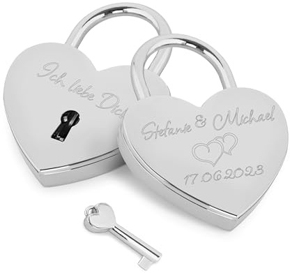 Gravur-Max Liebesschloss mit Gravur in Silber – personalisiertes Schloss mit Namen & Datum | hochwertiges Herzschloss aus Metall | Partner Geschenk für Hochzeit, Jahrestag & Valentinstag