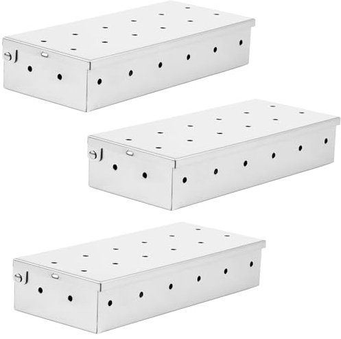 BAODBF 3 scatole per affumicatura, in acciaio inox, per affumicare, 22 x 9,6 x 4,3 cm, affumicatore a gas, per barbecue, pancetta