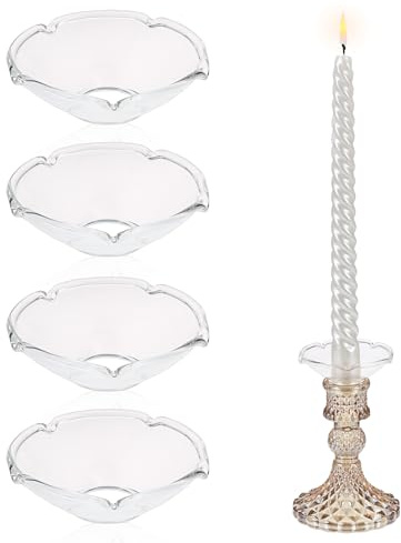 BSTKEY 4 Packs Glass Candlestick Bobeches Candle Drop Protectors, Clear Flower Candle Drip Catcher Candlestick Glass Bobeches Candle Rings for Party Wedding Candlestick Holder