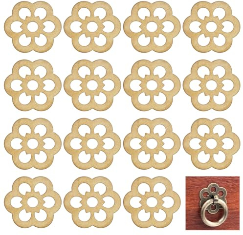 PH PandaHall 16 arandelas para placa trasera de latón de trébol de 32 mm, arandelas decorativas de latón, accesorios de hardware para puerta, muebles, armario, cajón, decoración, dorado