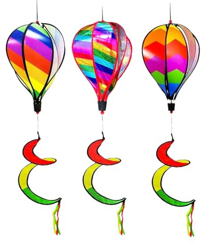 3X Spinners à Vent en Montgolfière, Spinner à Vent pour Ballons à Air Chaud, Ballon à Air Chaud Moulin à Vent Décoration Suspendue, Moulin à Vent Coloré Manche à Vent Extérieure Décoration De Jardin