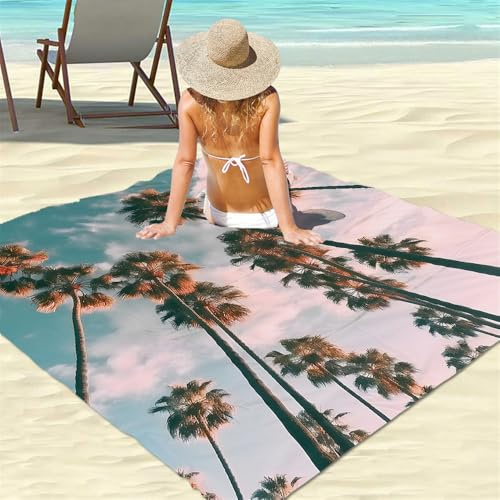 DOTBUY-SHOP Stranddecke Groß, Stranddecke Sandfrei, Picknickdecke Wasserdicht, Faltbar Strandmatte, Schnelltrocknend Outdoor Picknickmatte für Wandern und Camping (Hohe Bäume,200x200cm)