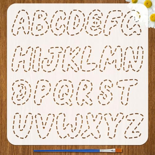 FINGERINSPIRE Sashiko Schablone Mit 1 Kunststoffpinsel 30x30cm Alphabet Buchstaben Muster Zeichenschablone Stickmotive Vorlage Für Scrapbooking Zeichnen DIY Möbel Wand Und Bodendekorationen Aus Stoff