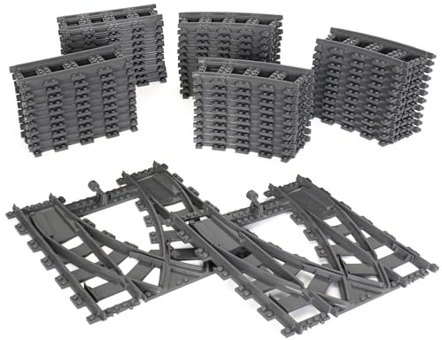 54 Pièces Rails de Blocs de Construction de la Ville, Building Blocks Train Track Set, Y Compris Rails Droits, Rails Courbes et Rails Transversaux, Rail de Chemin Cadeau pour Les Filles et Garçons