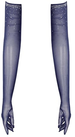 RUNQHUI Gants Longs Femme Strass Élégant Gants pour Carnaval Costume Danse Soirée Bleu marine Taille unique