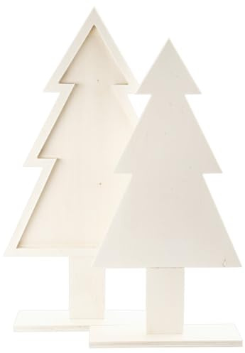 Ideen mit Herz | Tannen zum Aufstellen | aus naturbelassenem Holz | ideal zum Bemalen, Basteln, DIY | Weihnachtsdeko selber herstellen | Tannenbäume | 2 Stück in verschiedenen Größen
