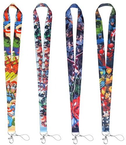 GTOTd Super Hero Lanyard (4 Pcs) for Keys Wallet Badge Holder,Merchandise Keychain Hero Movie Decorations Office Party Supplies Gifts for Teens Students