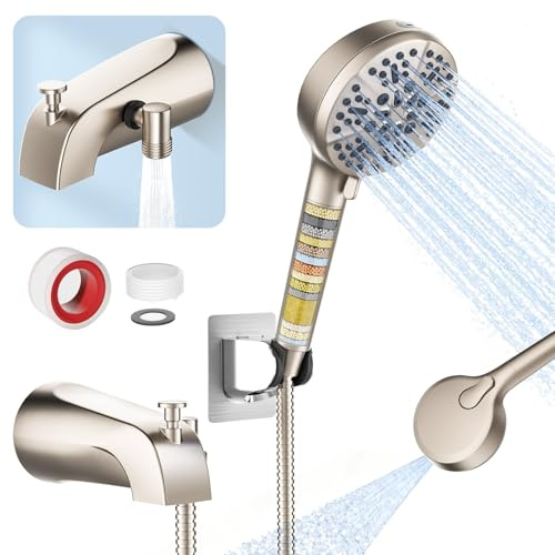 Bathtub Faucet with Filtered Handheld Shower Head, 6 Spray Modes from Rain to Powder, Tub Spout with Diverter,79 Extra Long Hose, High Pressure Bath Tub Faucet with Sprayer Attachment(Brushed Nickel)