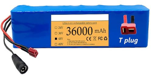 Batteria al Litio per Bicicletta Elettrica 48V 36Ah Batterie agli Ioni di Litio per Scooter Elettrici e Bici 13S2P Con Caricabatterie 2A Per Motore Per 1000W 750W 500W 350W 200W T plug,48V 36Ah