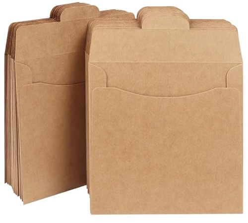 Zerodeko 100 Stück CD/DVD Hüllen, CD Hüllen Papier, Kraftpapier CD/DVD Papier-Schutzhüllen, Braun Retro Stil CD Umweltfreundliche Aufbewahrungslösung
