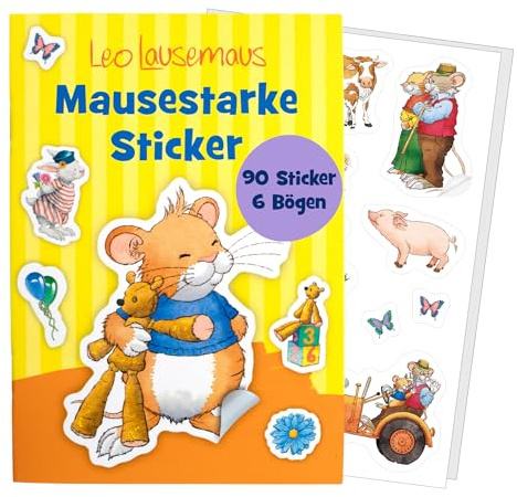 Leo Lausemaus Stickerheft, 90 Aufkleber ab 3 Jahren | Mausestarke Sticker auf 6 Sheets zu Themen Familie, Freunde, Bauernhof