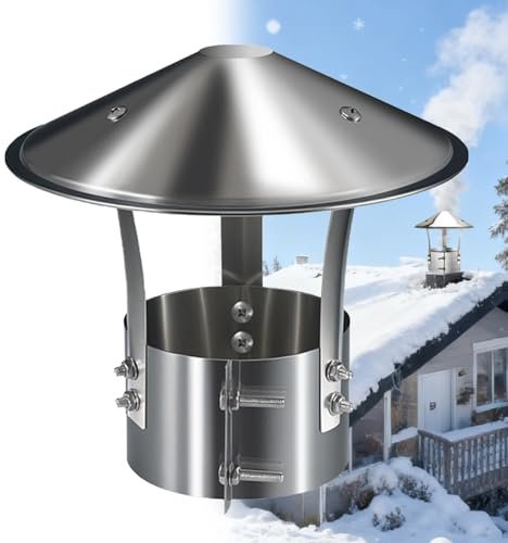 Chimney Cap 201 Stainless Steel Chimney Cowl 3 4 5 6 7 Exterior Weather-Proof Roof Cap Stove Pipe Topper Fireplace Exhaust Cap Adjustable Round Chimney Rain Caps for Wood/Oil Stove(200 mm/7.8in)