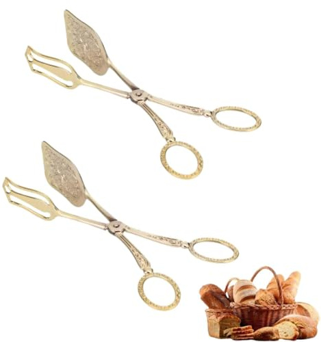 Pinze da portata, 2 pinze per pane, clip per buffet di cibo, posate per insalata, clip per bistecca vintage in lega di zinco per catering (Oro)