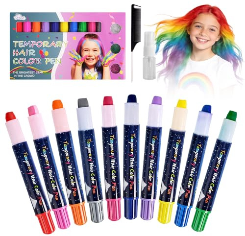 Koxtyzo 10 Crayons Couleur Cheveux Lavable, Teinture Temporaire, Non Toxiques, Faciles à Laver, Craie Cheveux Enfant Adulte, Pour Carnavals, Fêtes, Cadeaux et Cosplay