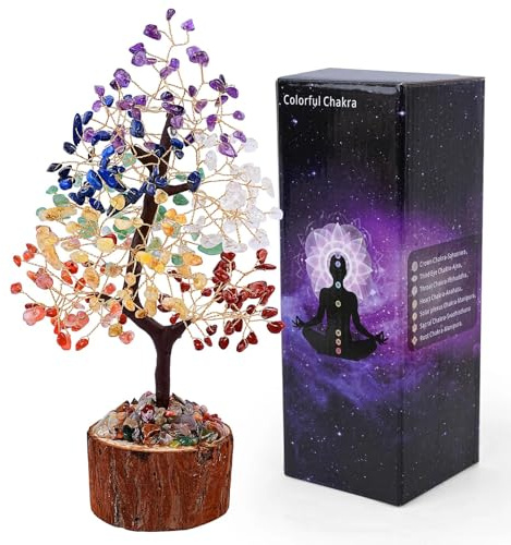 Maitawa 7 Chakra Kristall Lebensbaum – mit Edlem Schwarzen Geschenkkarton | Heilung & Positive Energie mit 7 Echten Kristallen (Amethyst, Lapislazuli, Turmalin) – Spirituelle Deko