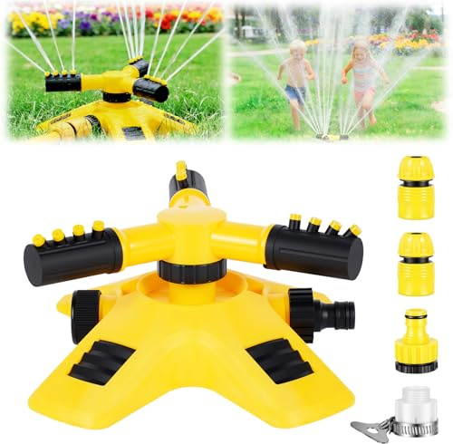 vsshe Arroseur de Jardin, Rotation 360° Arrosage Automatique pour Pelouse avec 3 Bras de Pulvérisation, 12 Trous Angle Réglable Diamètre Pulvérisation 8-10m pour Jardins/Fermes/Pelouse/Plantes