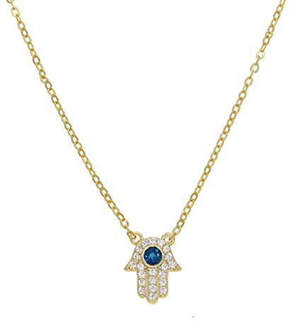 halsband Nytt 925 Silver Guldkedja Turkiskt onda ögat Hand Charm Paved Stor Blå För Kvinnor Bröllopssmycken