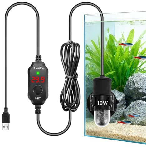 Ruioomeep Aquarium Heizung, Mini Aquarium Heizstab, Aquarium Heizstab Einstellbar Aquariumheizer, mit Temperatur Controller, Thermostat Aquarium Schildkrötenheizung für Kleine Aquarien, 18-34°C