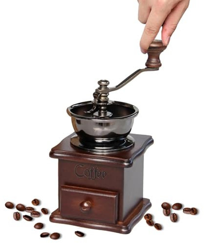 Macinacaffè Manuale – Macinacaffè Rotante Antico Tradizionale In Legno | Macinino 16,7x10,6x10,6 Cm 413 G Per Caffè Spezie Pepe Uso Home Office Cafe Restaurant Appartamento Di