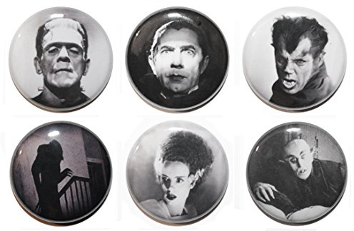 SIX Mini Classic Horror Film Fridge Magnets (25mm) Made in UK by Button Zombie