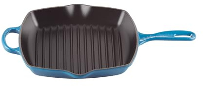 LE CREUSET Womens Signature Cast Iron Square Grillit - Marseille Blue, 26 cm