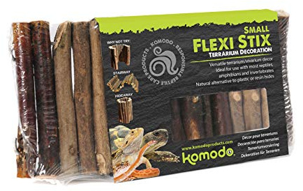 Komodo Flexi Stix, liten, terrarium eller vivarium naturlig dekor, lämplig för reptiler, amfibier och ryggradslösa djur, brun