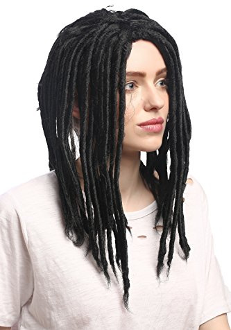 WIG ME UP - 90674-ZA103 Perücke Damen Herren Karneval Fasching Dreadlocks Rasta Reggae Rastafari Dreads Schwarz 40 cm